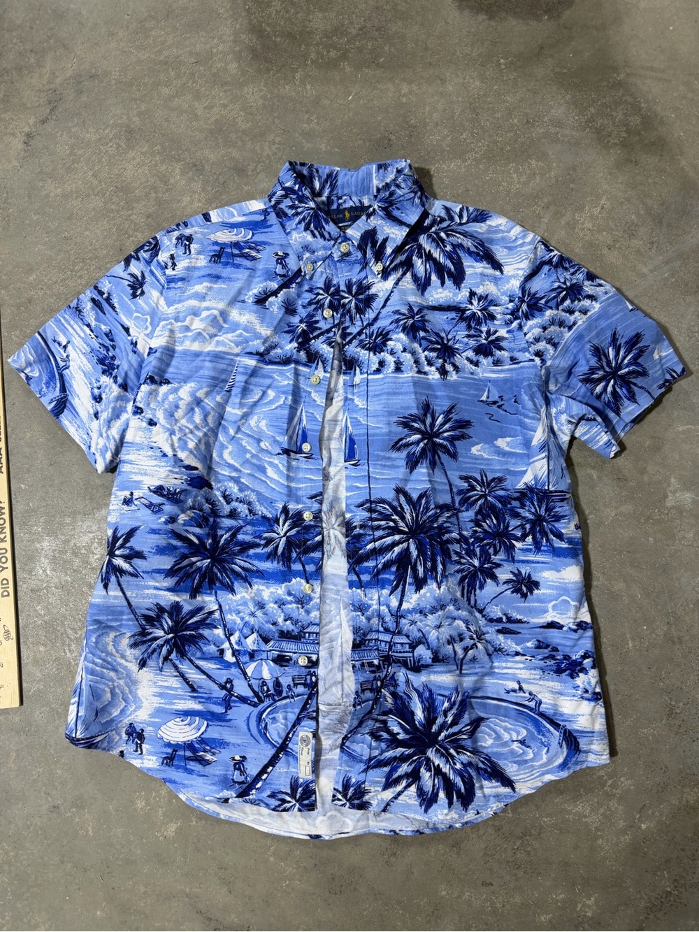 Men's Blue Ralph Lauren Hawaiian Button-Front Shirt Large